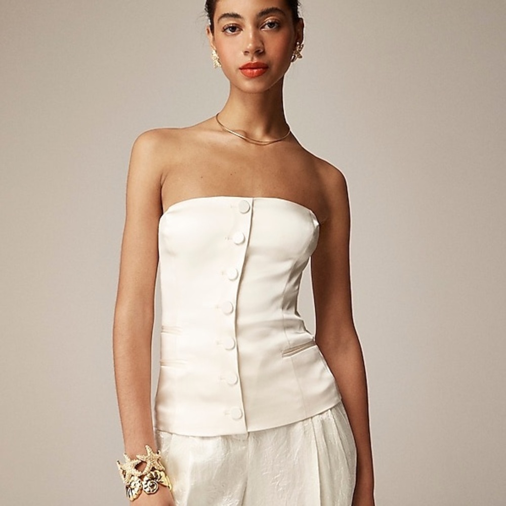 Anna October x J.Crew NWT Ivory Stretch Satin Strapless Corset Top Size 6